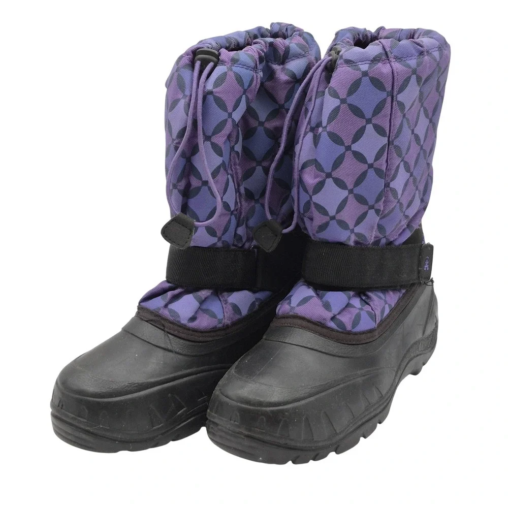 Kamik Snow Boots Youth Size 6 Purple‎ Black Winter Waterproof Drawstring Strap
